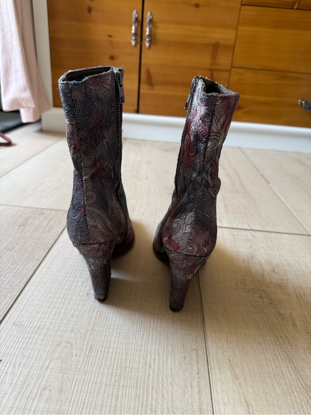 Women's Free People Paisley Pointed-Toe Ankle Boots - Red and Gray - Picture 2 of 8